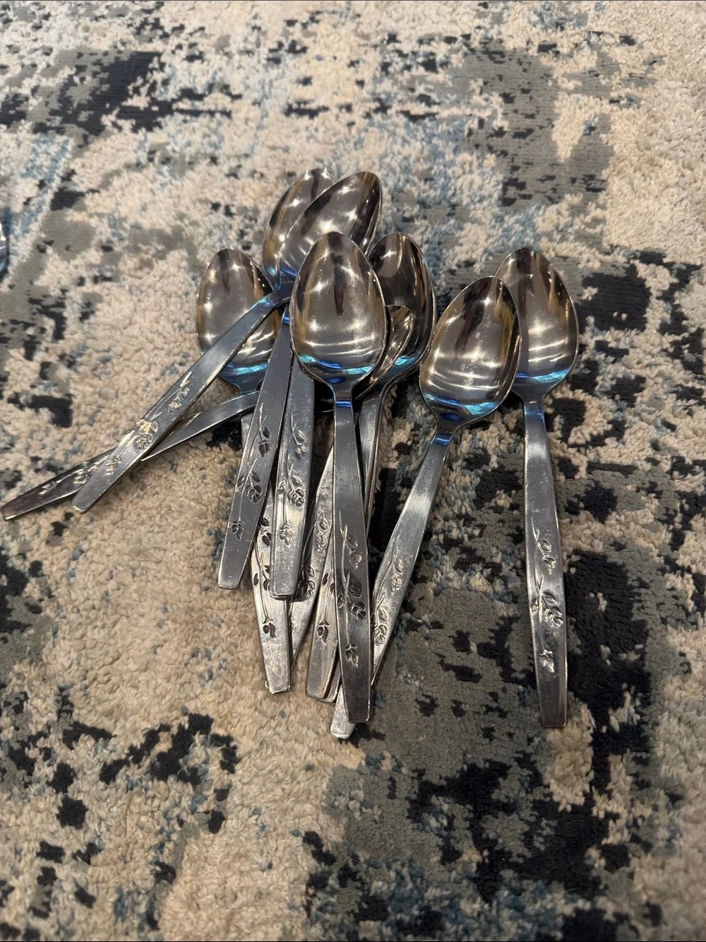 Vintage Stainless Steel Floral Flatware silverware. Not a complete set.